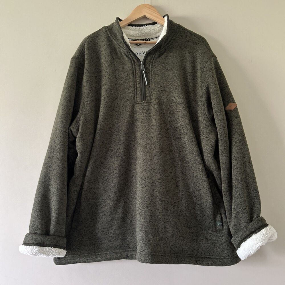 Orvis Brighton 1/4 Zip Sherpa Lined Pullover SweaterMen’s XXL.Heather Green